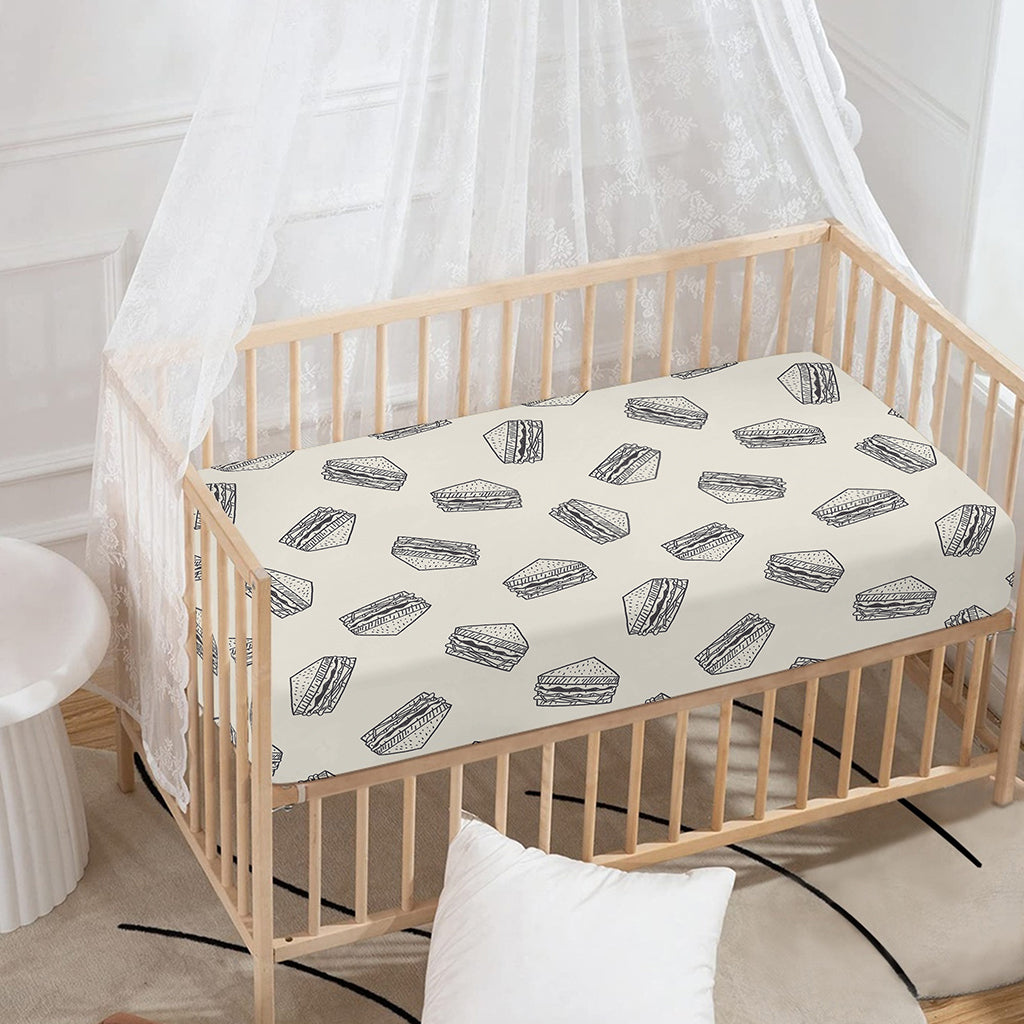 Grey Doodle Sandwich Pattern Print Baby Crib Sheet
