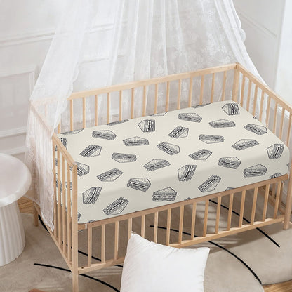 Grey Doodle Sandwich Pattern Print Baby Crib Sheet