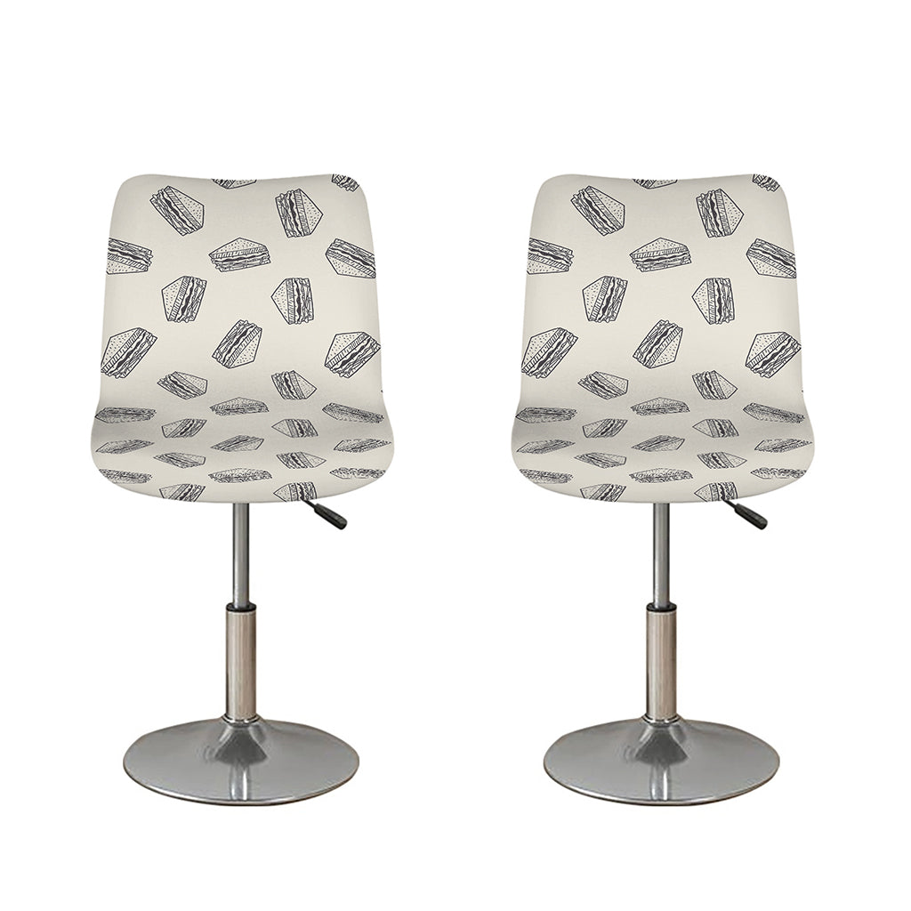 Grey Doodle Sandwich Pattern Print Bar Stool Covers
