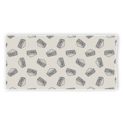 Grey Doodle Sandwich Pattern Print Beach Towel