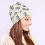 Grey Doodle Sandwich Pattern Print Beanie