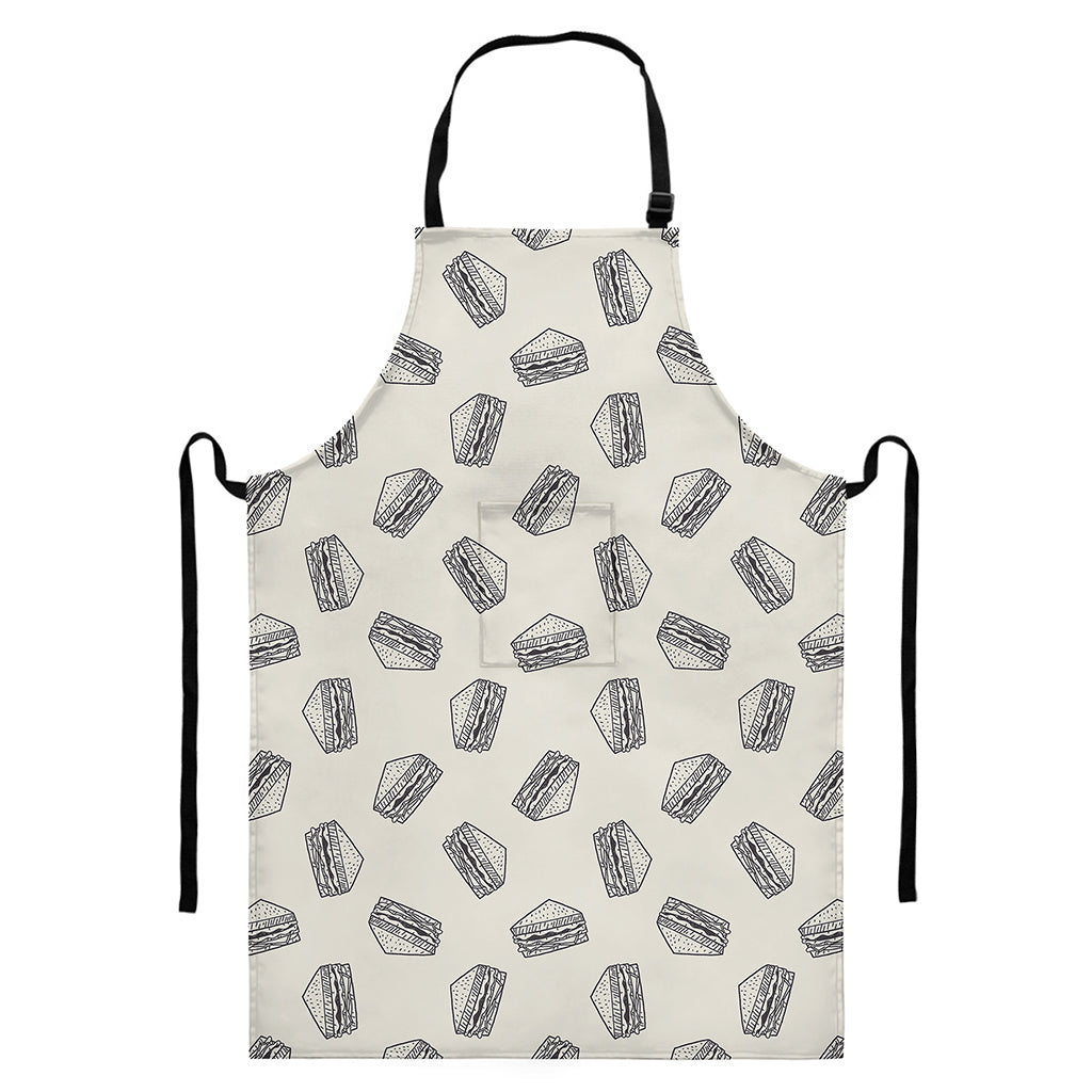 Grey Doodle Sandwich Pattern Print Bib Apron With Pocket