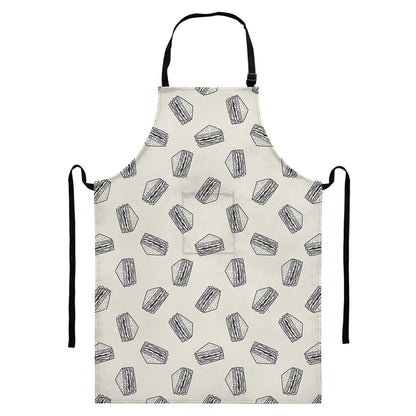 Grey Doodle Sandwich Pattern Print Bib Apron With Pocket
