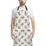 Grey Doodle Sandwich Pattern Print Bib Apron With Pocket