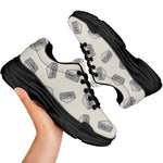Grey Doodle Sandwich Pattern Print Black Chunky Shoes