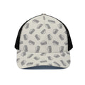 Grey Doodle Sandwich Pattern Print Black Mesh Trucker Hat