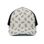 Grey Doodle Sandwich Pattern Print Black Mesh Trucker Cap