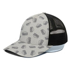 Grey Doodle Sandwich Pattern Print Black Mesh Trucker Cap