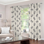 Grey Doodle Sandwich Pattern Print Blackout Grommet Curtains