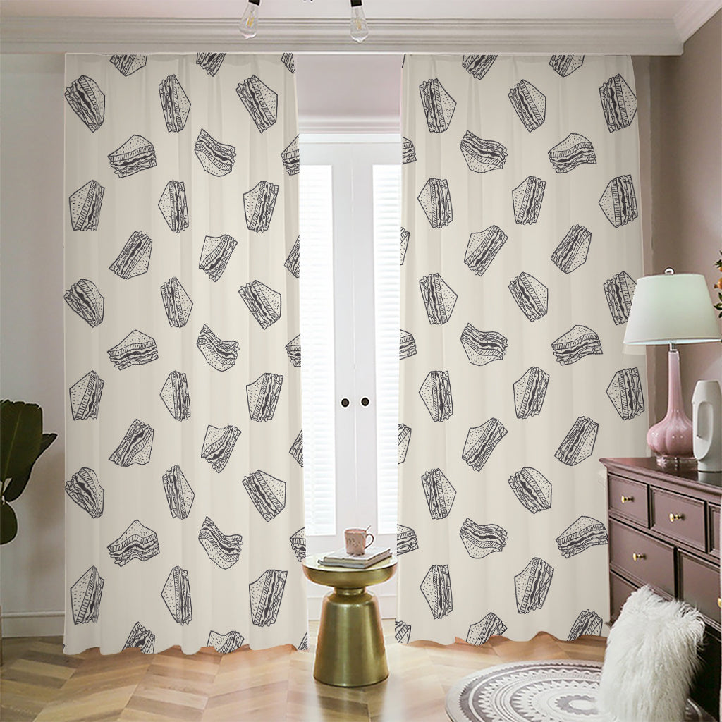 Grey Doodle Sandwich Pattern Print Blackout Pencil Pleat Curtains