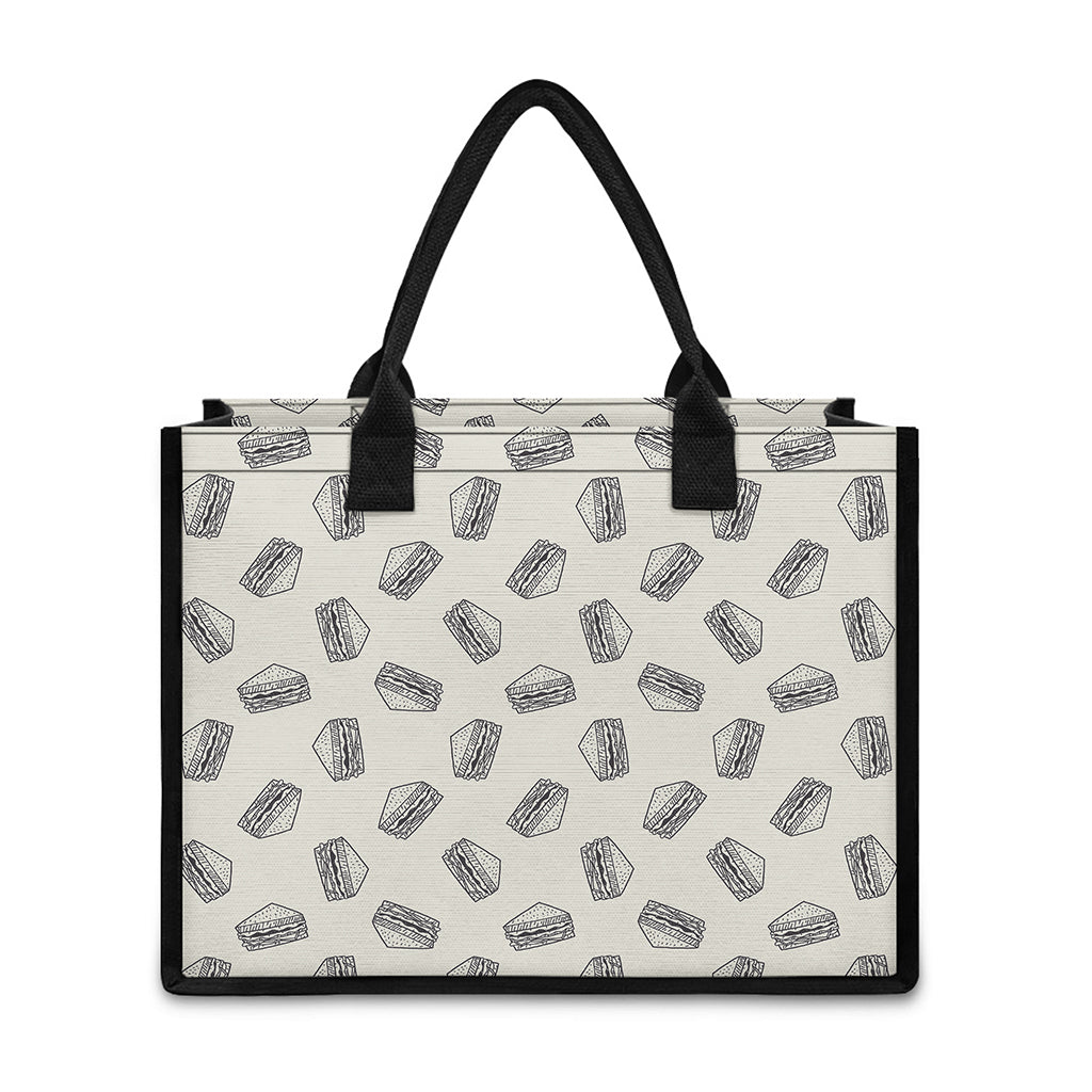 Grey Doodle Sandwich Pattern Print Canvas Tote Bag