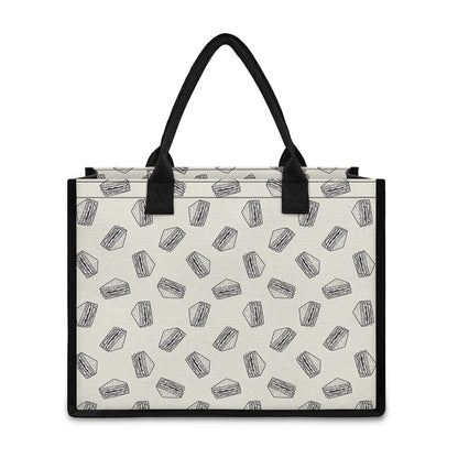 Grey Doodle Sandwich Pattern Print Canvas Tote Bag
