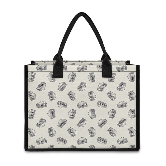 Grey Doodle Sandwich Pattern Print Canvas Tote Bag