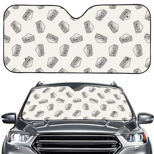 Grey Doodle Sandwich Pattern Print Car Windshield Sun Shade