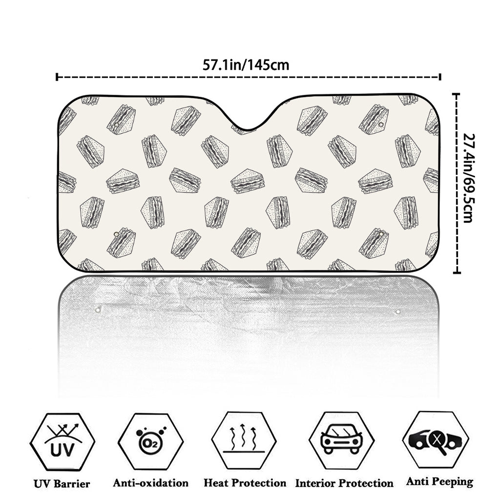 Grey Doodle Sandwich Pattern Print Car Windshield Sun Shade