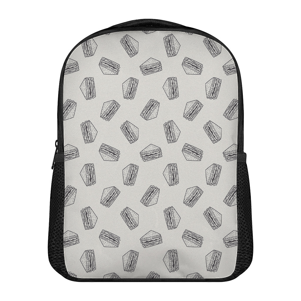 Grey Doodle Sandwich Pattern Print Casual Backpack