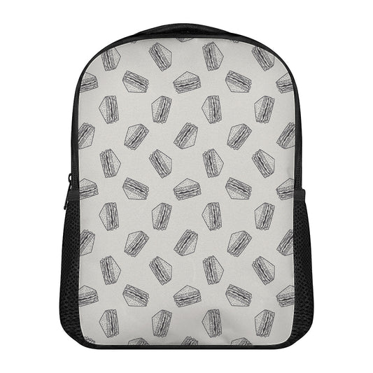Grey Doodle Sandwich Pattern Print Casual Backpack