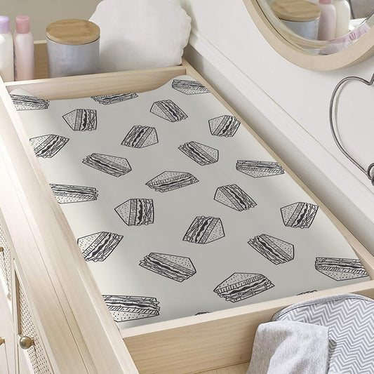 Grey Doodle Sandwich Pattern Print Changing Pad Cover