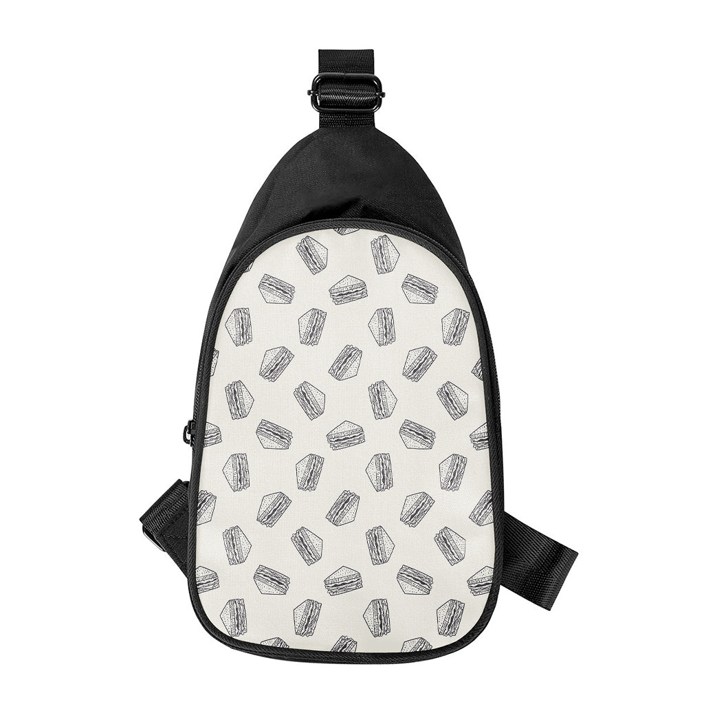Grey Doodle Sandwich Pattern Print Chest Bag