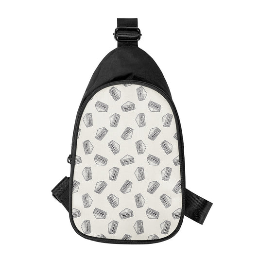 Grey Doodle Sandwich Pattern Print Chest Bag