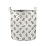 Grey Doodle Sandwich Pattern Print Collapsible Laundry Basket