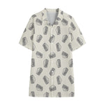 Grey Doodle Sandwich Pattern Print Cotton Hawaiian Shirt