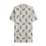 Grey Doodle Sandwich Pattern Print Cotton Hawaiian Shirt