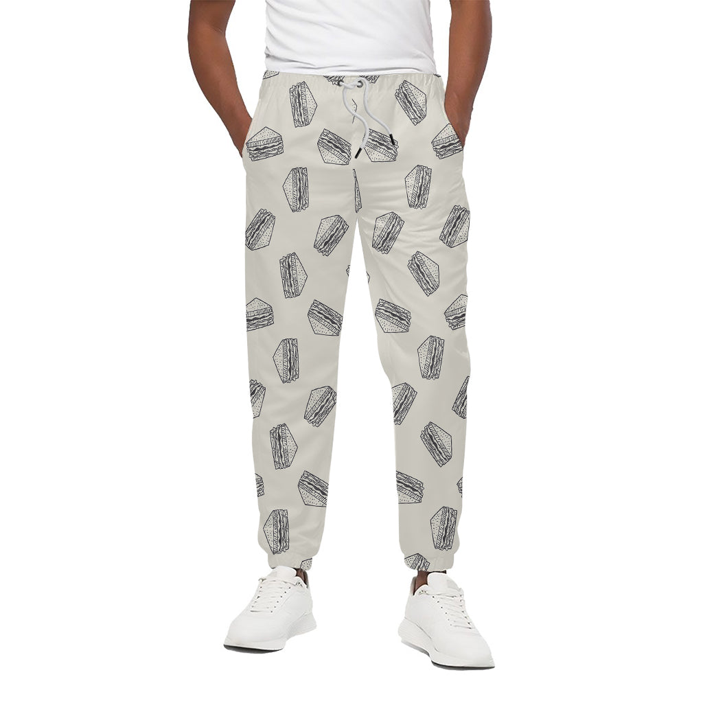 Grey Doodle Sandwich Pattern Print Cotton Pants