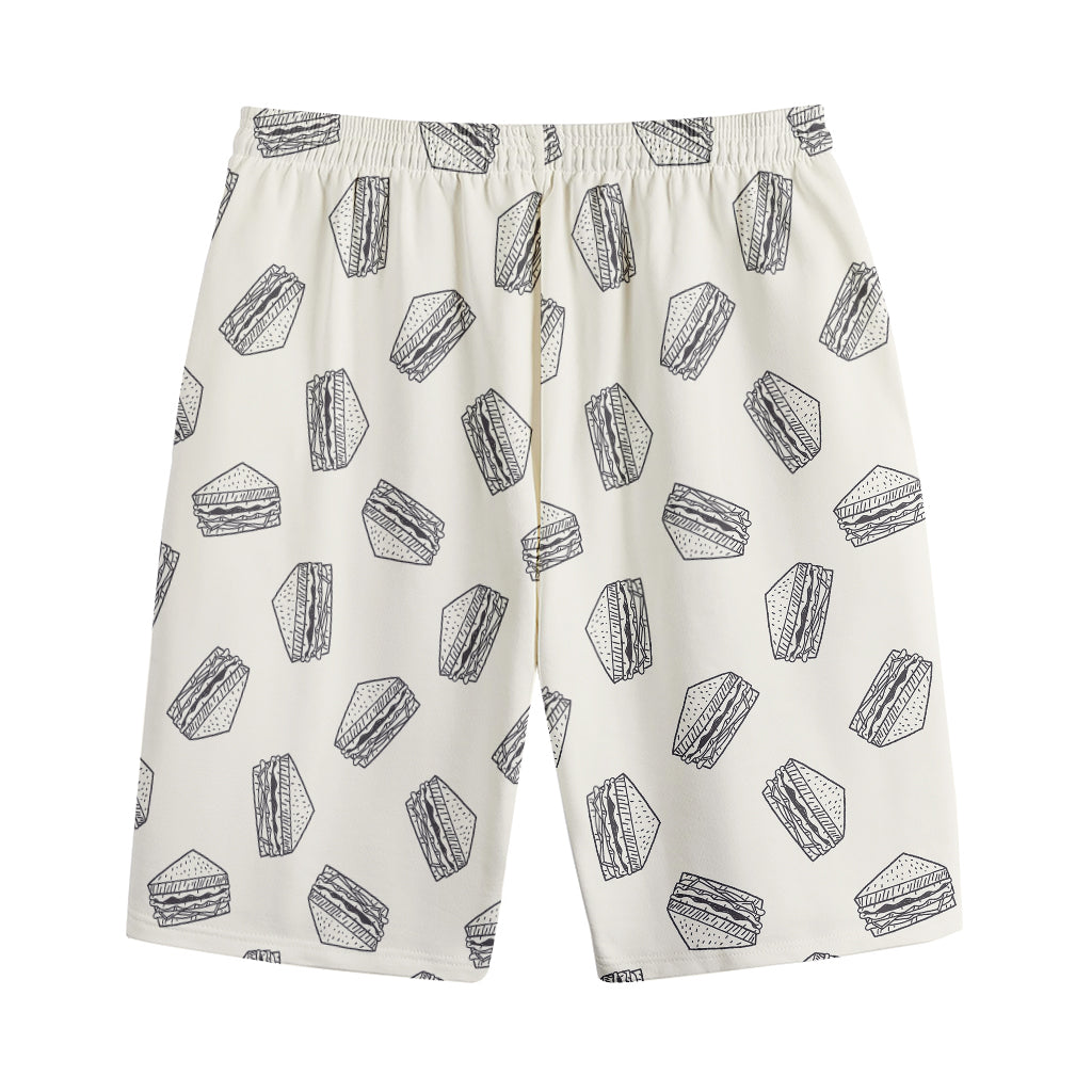 Grey Doodle Sandwich Pattern Print Cotton Shorts