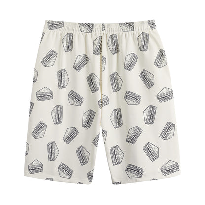 Grey Doodle Sandwich Pattern Print Cotton Shorts
