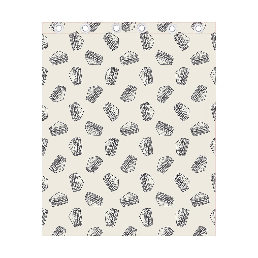 Grey Doodle Sandwich Pattern Print Curtain