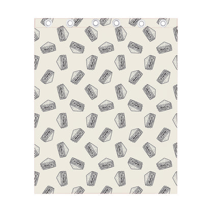 Grey Doodle Sandwich Pattern Print Curtain