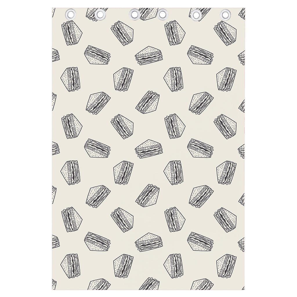 Grey Doodle Sandwich Pattern Print Curtain