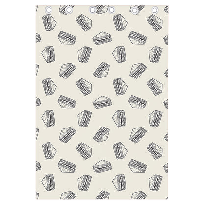 Grey Doodle Sandwich Pattern Print Curtain