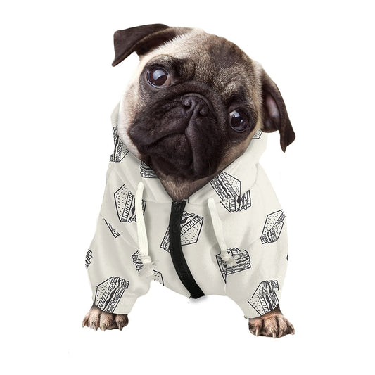 Grey Doodle Sandwich Pattern Print Dog Zip Up Hoodie
