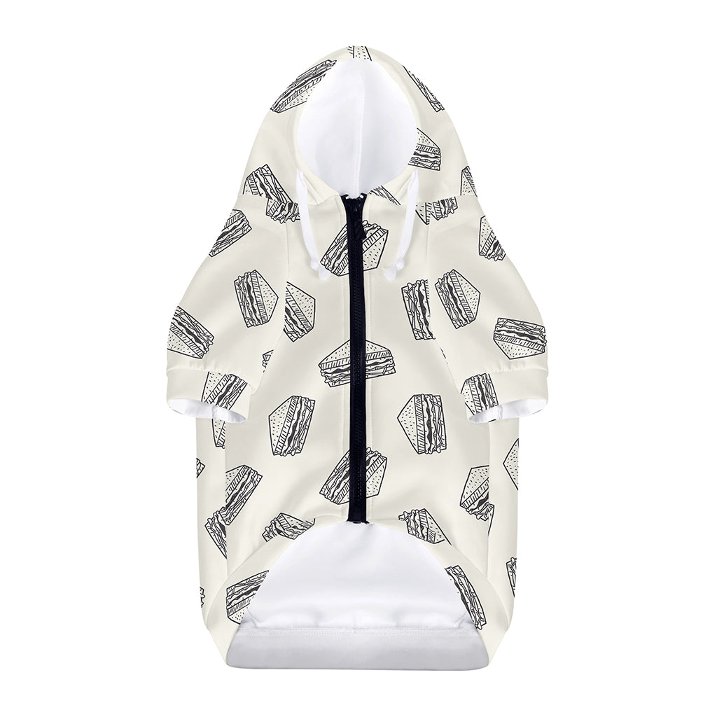 Grey Doodle Sandwich Pattern Print Dog Zip Up Hoodie