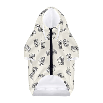 Grey Doodle Sandwich Pattern Print Dog Zip Up Hoodie
