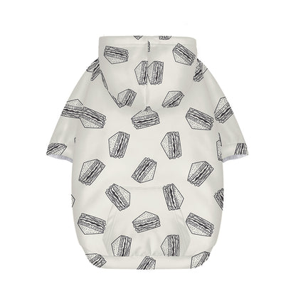Grey Doodle Sandwich Pattern Print Dog Zip Up Hoodie