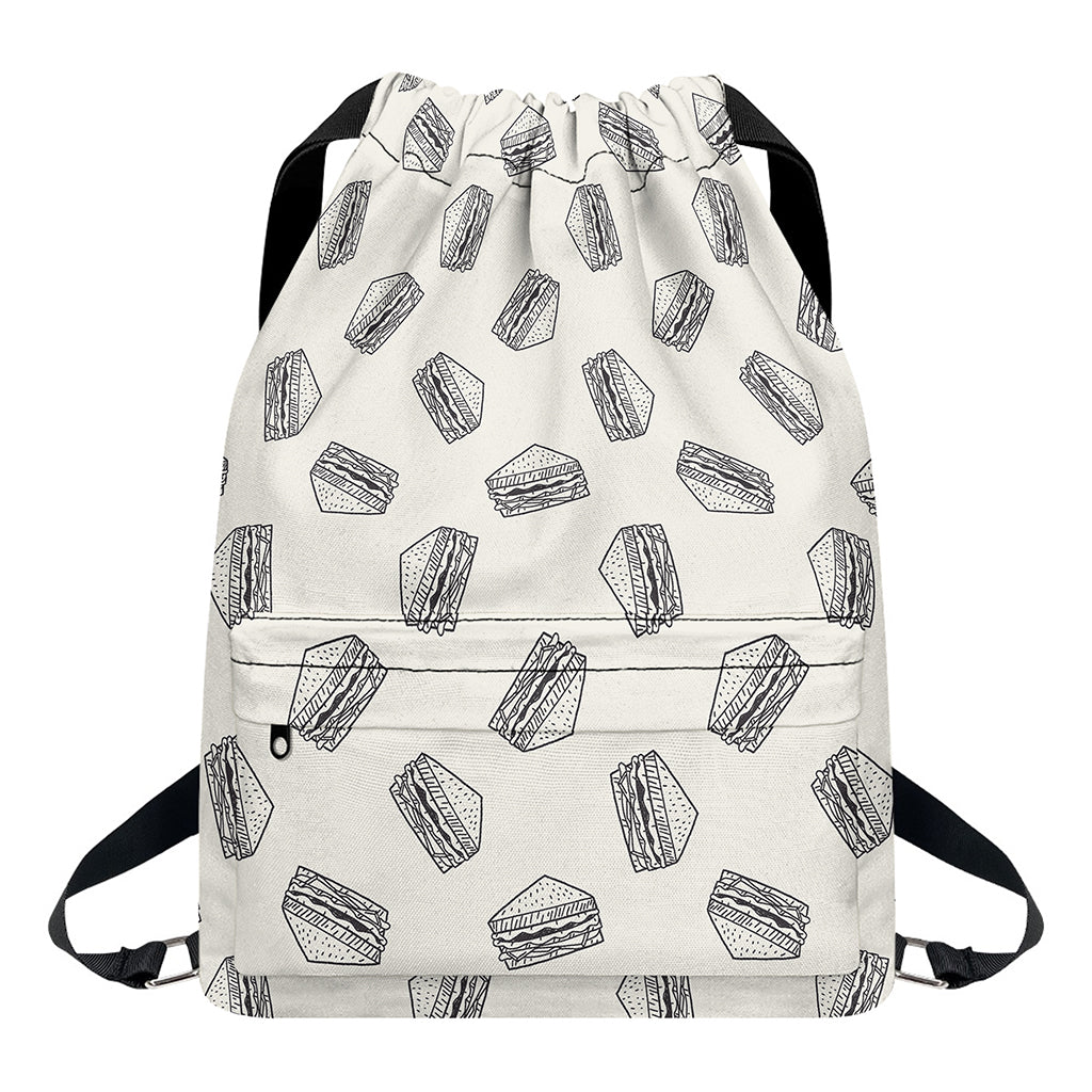 Grey Doodle Sandwich Pattern Print Drawstring Backpack