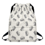 Grey Doodle Sandwich Pattern Print Drawstring Backpack