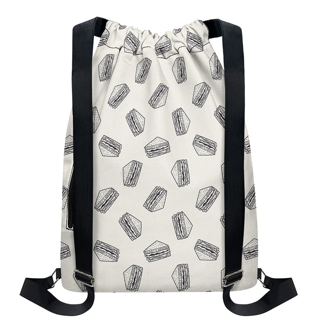 Grey Doodle Sandwich Pattern Print Drawstring Backpack