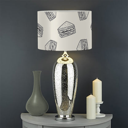 Grey Doodle Sandwich Pattern Print Drum Lamp Shade