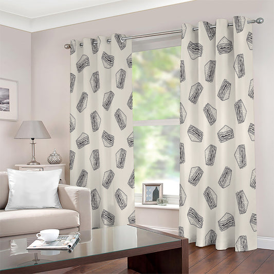 Grey Doodle Sandwich Pattern Print Extra Wide Grommet Curtains