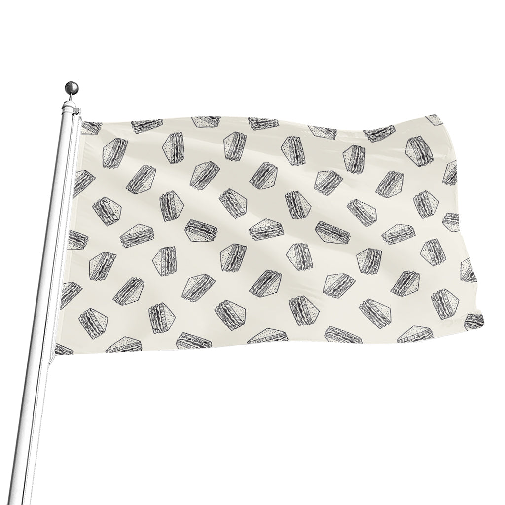 Grey Doodle Sandwich Pattern Print Flag