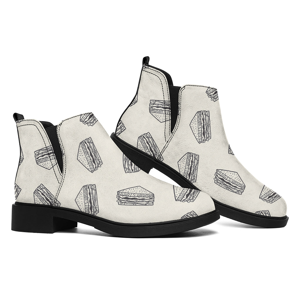 Grey Doodle Sandwich Pattern Print Flat Ankle Boots
