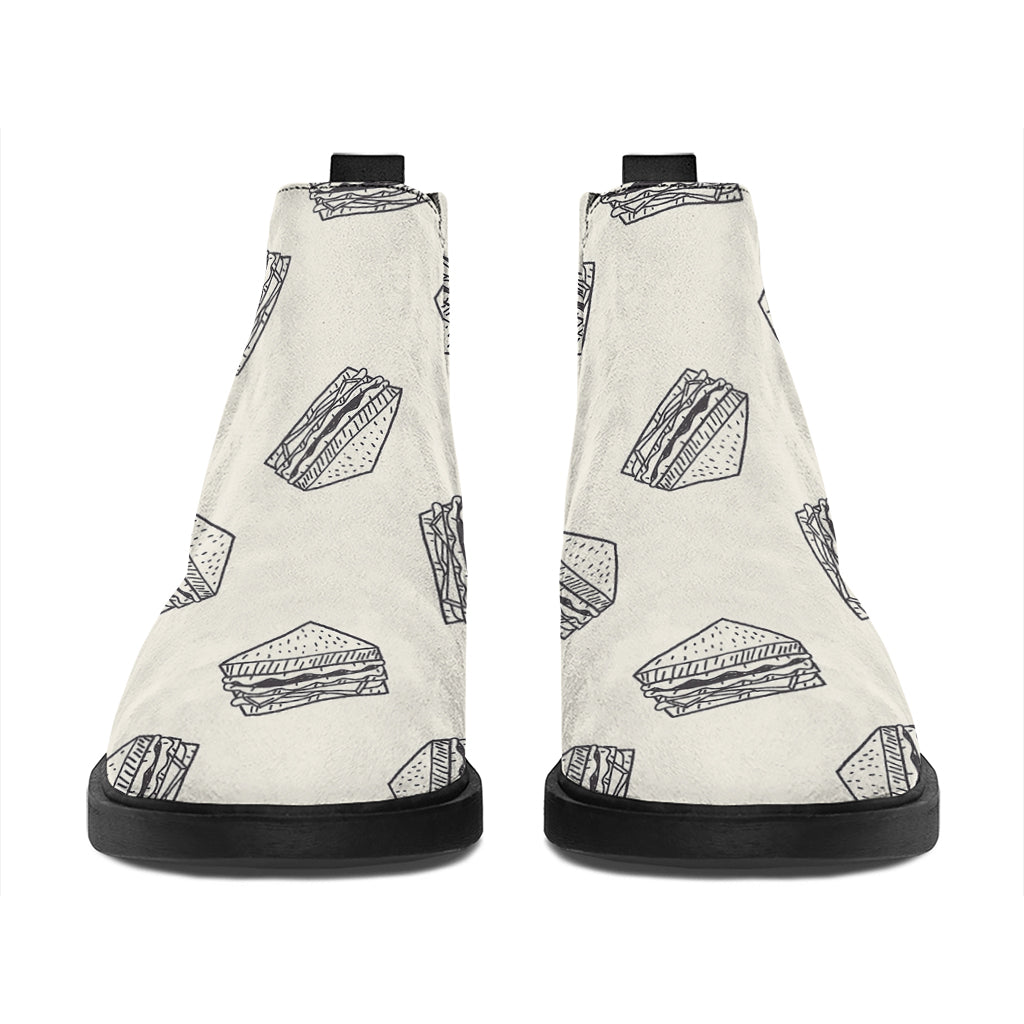 Grey Doodle Sandwich Pattern Print Flat Ankle Boots