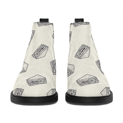 Grey Doodle Sandwich Pattern Print Flat Ankle Boots