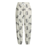 Grey Doodle Sandwich Pattern Print Fleece Lined Knit Pants