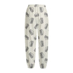 Grey Doodle Sandwich Pattern Print Fleece Lined Knit Pants