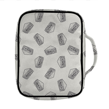 Grey Doodle Sandwich Pattern Print Front Pocket Bible Bag